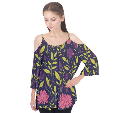 Flower Pattern Design Flutter Sleeve T-shirt  by Pakjumat