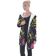 Flower Pattern Design Longline Hooded Cardigan