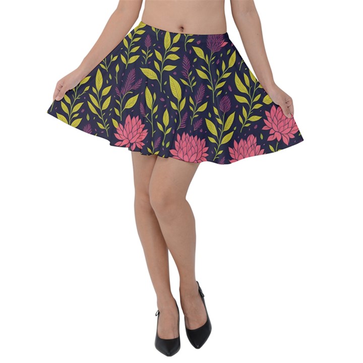 Flower Pattern Design Velvet Skater Skirt