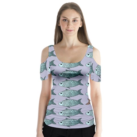 Fishes Pattern Background Theme Butterfly Sleeve Cutout T-shirt  by Pakjumat