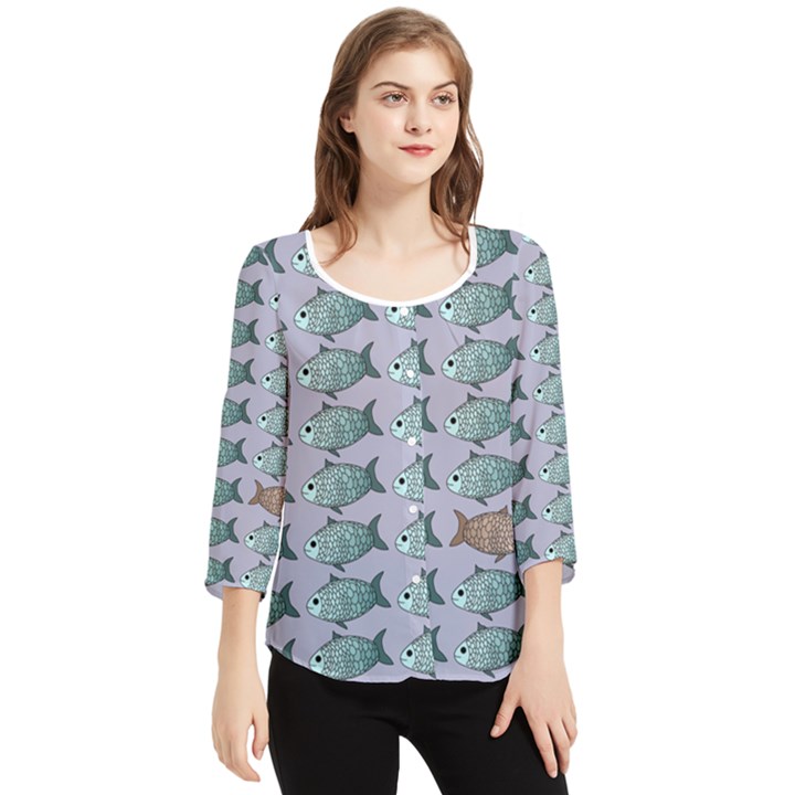 Fishes Pattern Background Theme Chiffon Quarter Sleeve Blouse