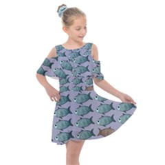 Fishes Pattern Background Theme Kids  Shoulder Cutout Chiffon Dress by Pakjumat