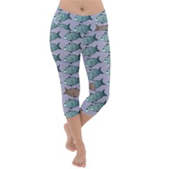 Fishes Pattern Background Theme Lightweight Velour Capri Yoga Leggings by Pakjumat