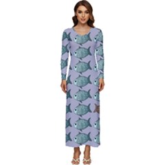 Fishes Pattern Background Theme Long Sleeve Longline Maxi Dress by Pakjumat