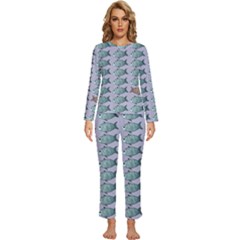 Fishes Pattern Background Theme Womens  Long Sleeve Lightweight Pajamas Set