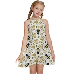 Bee Honeycomb Honeybee Insect Kids  Halter Collar Waist Tie Chiffon Dress by Pakjumat