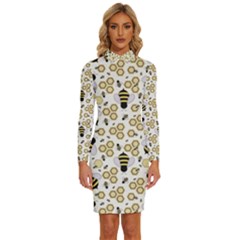 Bee Honeycomb Honeybee Insect Long Sleeve Shirt Collar Bodycon Dress by Pakjumat