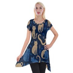 Cat Pattern Animal Short Sleeve Side Drop Tunic