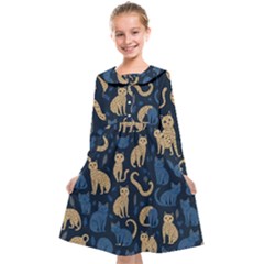 Cat Pattern Animal Kids  Midi Sailor Dress by Pakjumat