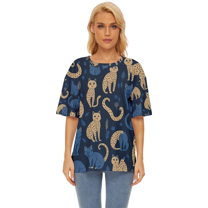 Cat Pattern Animal Oversized Basic T-Shirt