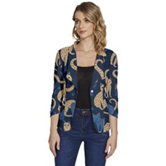 Cat Pattern Animal Women s One-button 3/4 Sleeve Short Jacket by Pakjumat