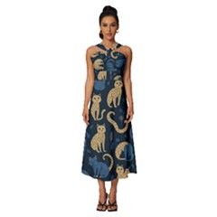 Cat Pattern Animal Sleeveless Cross Front Cocktail Midi Chiffon Dress by Pakjumat