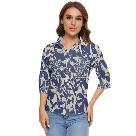 Bird Animal Animal Background Women s Quarter Sleeve Pocket Shirt by Pakjumat