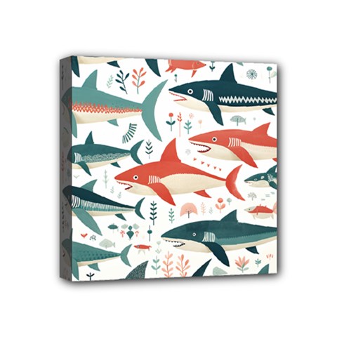 Fish Shark Animal Pattern Mini Canvas 4  X 4  (stretched) by Pakjumat