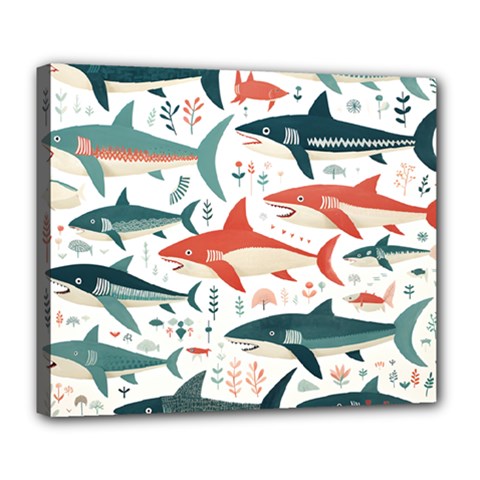 Fish Shark Animal Pattern Deluxe Canvas 24  X 20  (stretched) by Pakjumat