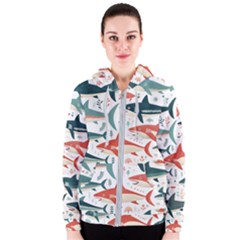 Fish Shark Animal Pattern Women s Zipper Hoodie by Pakjumat