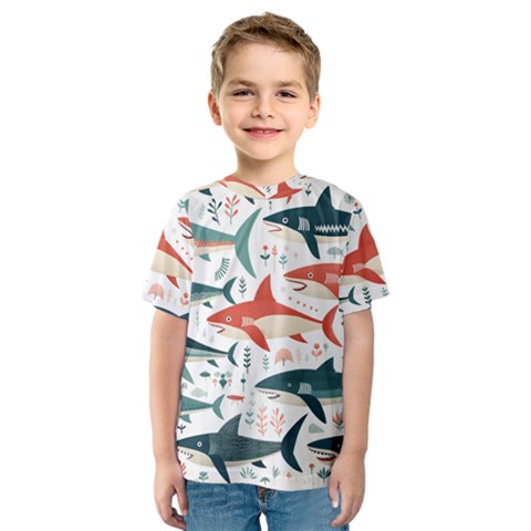 Fish Shark Animal Pattern Kids  Sport Mesh T-shirt by Pakjumat