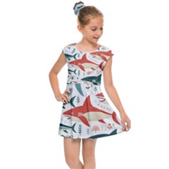 Fish Shark Animal Pattern Kids  Cap Sleeve Dress by Pakjumat