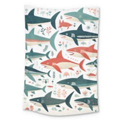 Fish Shark Animal Pattern Large Tapestry by Pakjumat