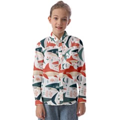 Fish Shark Animal Pattern Kids  Long Sleeve Shirt by Pakjumat