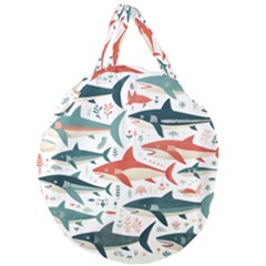 Fish Shark Animal Pattern Giant Round Zipper Tote by Pakjumat