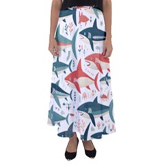 Fish Shark Animal Pattern Flared Maxi Skirt by Pakjumat