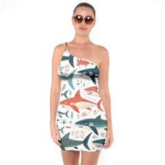 Fish Shark Animal Pattern One Shoulder Ring Trim Bodycon Dress by Pakjumat