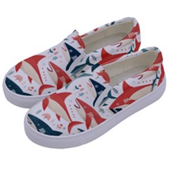 Fish Shark Animal Pattern Kids  Canvas Slip Ons by Pakjumat