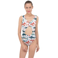 Fish Shark Animal Pattern Center Cut Out Swimsuit by Pakjumat