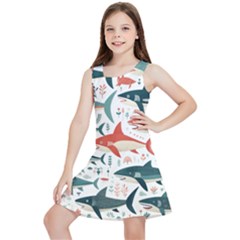 Fish Shark Animal Pattern Kids  Lightweight Sleeveless Dress by Pakjumat