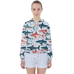 Fish Shark Animal Pattern Women s Tie Up Sweat by Pakjumat