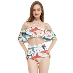 Fish Shark Animal Pattern Halter Flowy Bikini Set  by Pakjumat