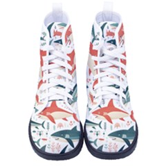 Fish Shark Animal Pattern Women s High-top Canvas Sneakers by Pakjumat