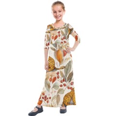 Fur Big Cat Spots Zoo Fast Hunter Kids  Quarter Sleeve Maxi Dress by Pakjumat