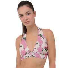 Floral Vintage Flowers Halter Plunge Bikini Top