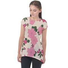 Floral Vintage Flowers Cap Sleeve High Low Top