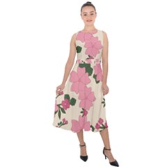 Floral Vintage Flowers Midi Tie-back Chiffon Dress