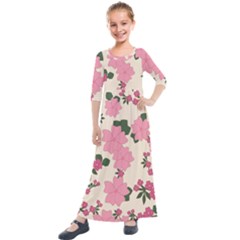 Floral Vintage Flowers Kids  Quarter Sleeve Maxi Dress by Dutashop