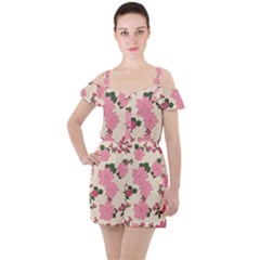 Floral Vintage Flowers Ruffle Cut Out Chiffon Playsuit by Dutashop