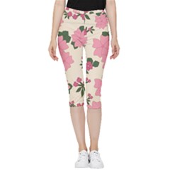 Floral Vintage Flowers Inside Out Lightweight Velour Capri Leggings 