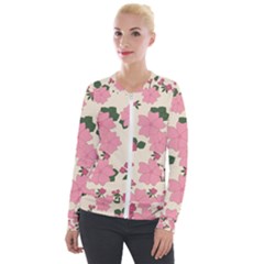 Floral Vintage Flowers Velvet Zip Up Jacket