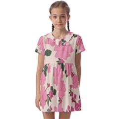 Floral Vintage Flowers Kids  Asymmetric Collar Dress