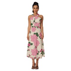 Floral Vintage Flowers Sleeveless Cross Front Cocktail Midi Chiffon Dress