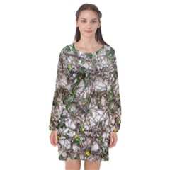 Climbing Plant At Outdoor Wall Long Sleeve Chiffon Shift Dress 