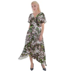 Climbing Plant At Outdoor Wall Cross Front Sharkbite Hem Maxi Dress