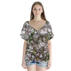 Climbing Plant At Outdoor Wall V-neck Flutter Sleeve Top by dflcprintsclothing