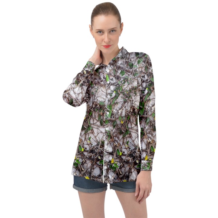 Climbing Plant At Outdoor Wall Long Sleeve Satin Shirt