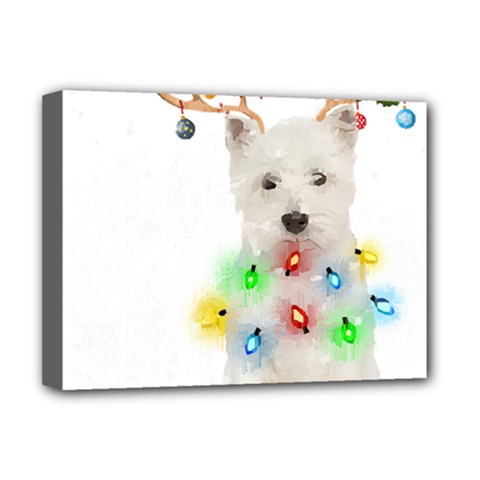 West Highland White Terrier Dog Snow T- Shirt West Highland White Terrier Dog Snow Reindeer Santa Ha Deluxe Canvas 16  X 12  (stretched)  by ZUXUMI