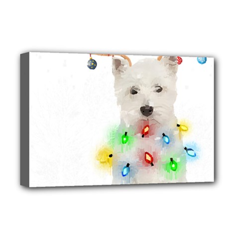 West Highland White Terrier Dog Snow T- Shirt West Highland White Terrier Dog Snow Reindeer Santa Ha Deluxe Canvas 18  X 12  (stretched) by ZUXUMI