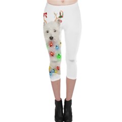 West Highland White Terrier Dog Snow T- Shirt West Highland White Terrier Dog Snow Reindeer Santa Ha Capri Leggings  by ZUXUMI